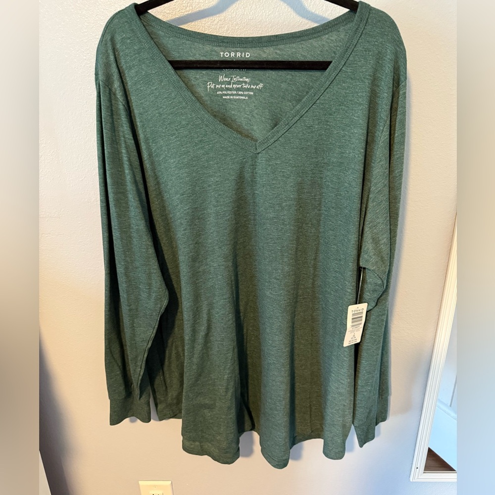 Torrid Green V-Neck Long Sleeve Top